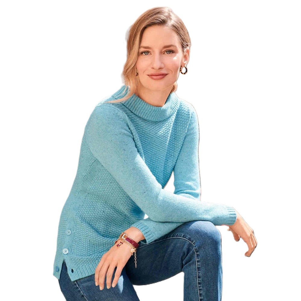 Talbots Aqua Marine Blue Cotton Blend Medium Tunic Sweater Mock Neck - Picture 3 of 9